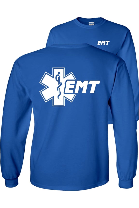 Star of Life EMT Long Sleeve Shirt Emergency Medical Technician-Royal-XL