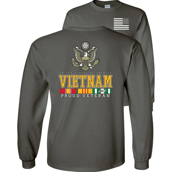 Fair Game Proud Vietnam Veteran Eagle Long Sleeve Shirt-Charcoal-Small