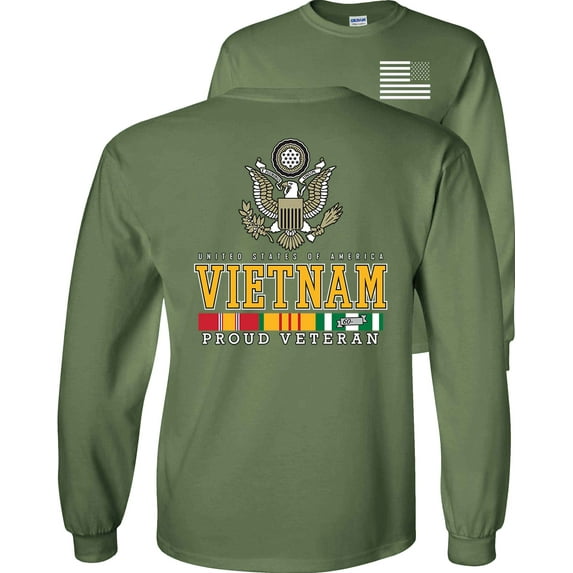 Fair Game Proud Vietnam Veteran Eagle Long Sleeve Shirt-Military Green-XL