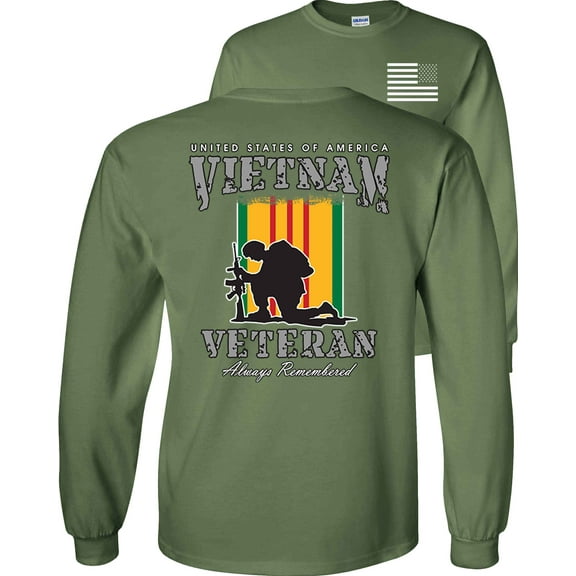 Fair Game Proud Vietnam Veteran Always Remember Long Sleeve Shirt-Military Green-Large
