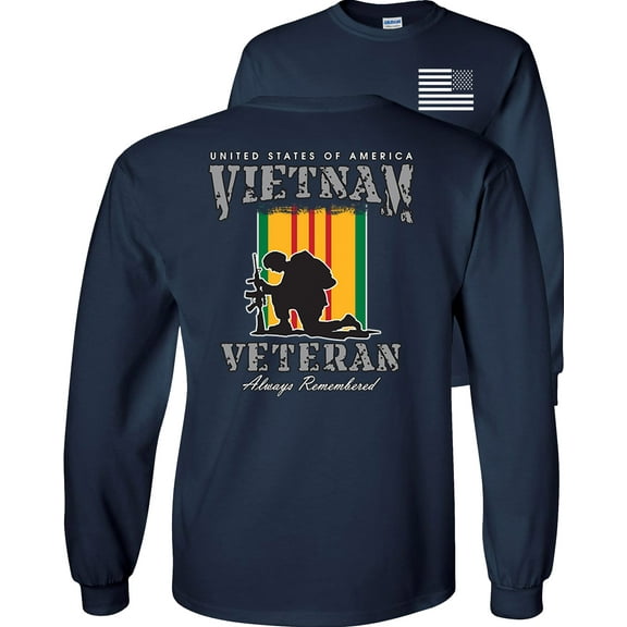 Fair Game Proud Vietnam Veteran Always Remember Long Sleeve Shirt-Navy-XL