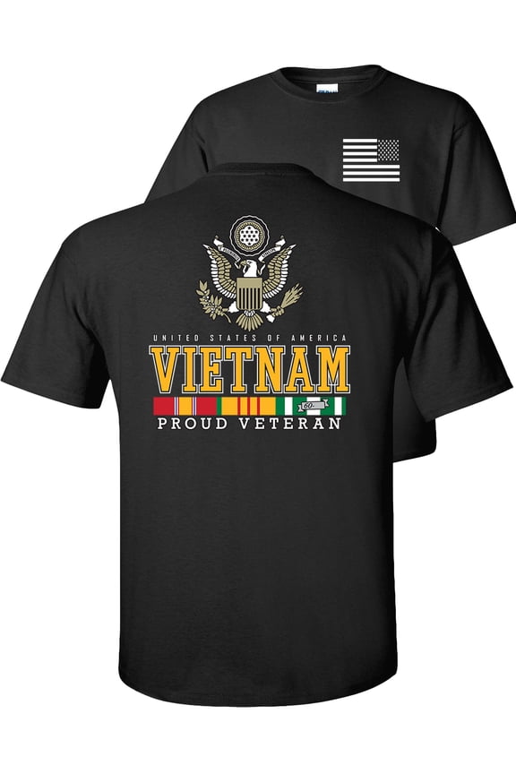 Vietnam Veteran T-Shirt Proud Veteran USA Campaign Service Ribbons Eagle-Black-M