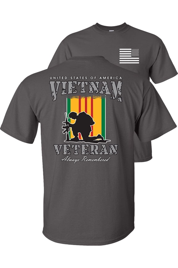 Vietnam Veteran T-Shirt USA Service Medal Ribbons Flag Always Remember-Charcoal-M