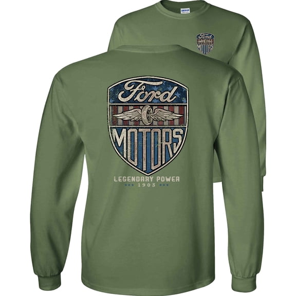 Fair Game Vintage Ford Motors Long Sleeve Shirt Legendary Power 1903-Military Green-Small