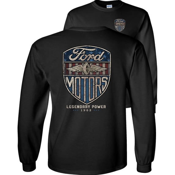 Fair Game Vintage Ford Motors Long Sleeve Shirt, Legendary Power 1903-Black-Small