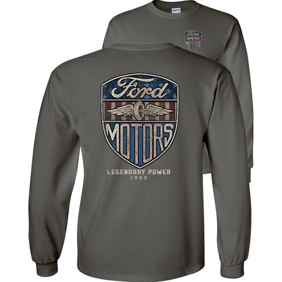 Fair Game Vintage Ford Motors Long Sleeve Shirt, Legendary Power 1903-Charcoal-3x