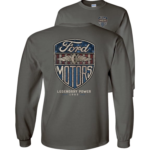 Fair Game Vintage Ford Motors Long Sleeve Shirt, Legendary Power 1903-Charcoal-Large