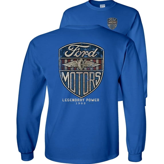 Fair Game Vintage Ford Motors Long Sleeve Shirt, Legendary Power 1903-Royal Blue-Medium