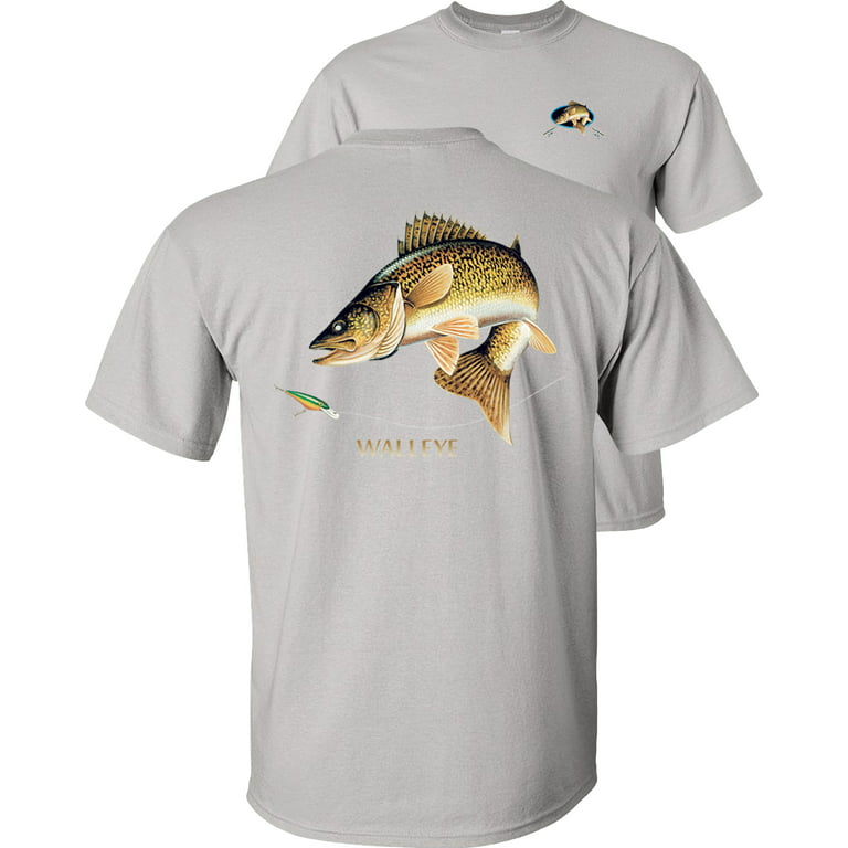 Fair Game Walleye Fishing T-Shirt, combination profile, Fishing Graphic Tee-Ice  Grey-M 