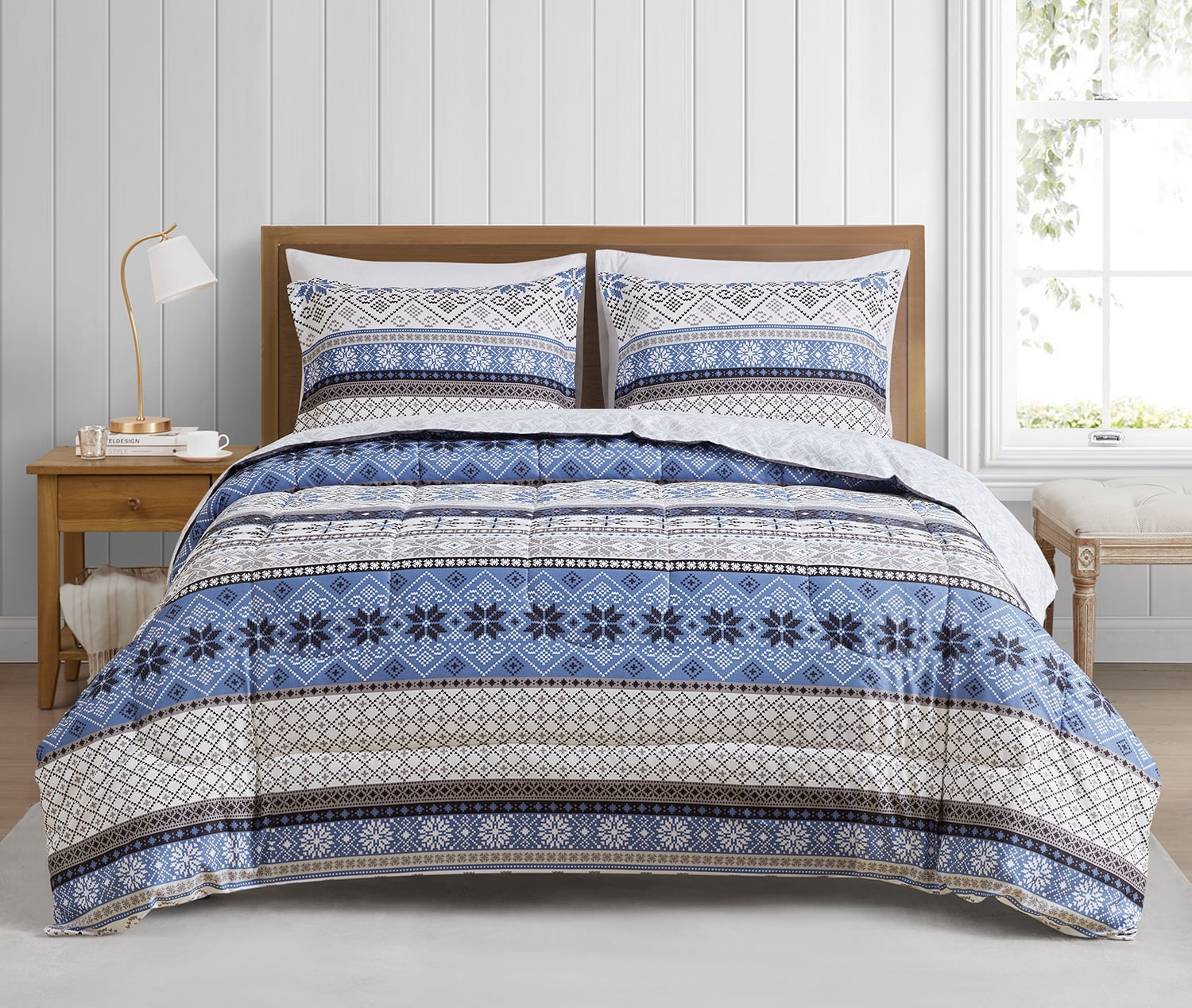 Fair Isle Blue 3 Piece Microfiber Comforter Set - King