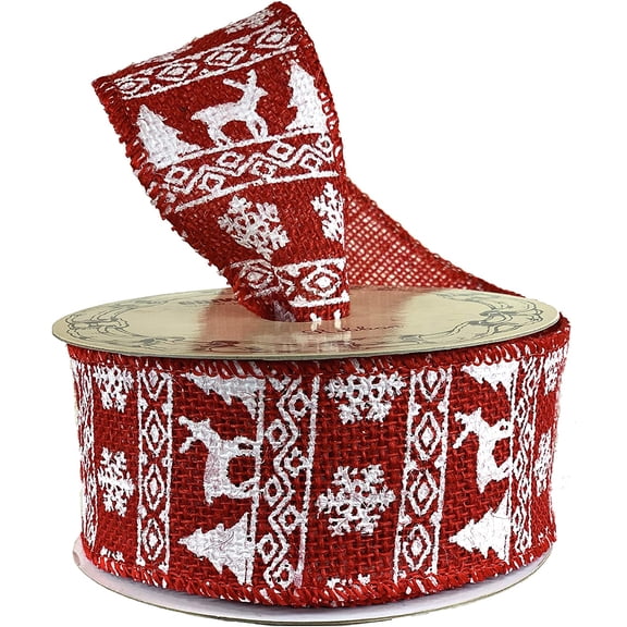 Fair Isle Christmas Tree Ribbon - 2 1/2" x 10 Yards, Wired Edge, Wreath