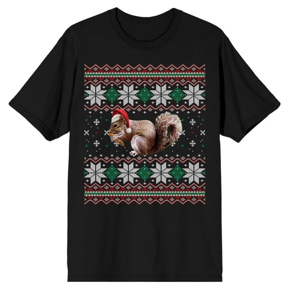 Fair Isle Santa Squirrel Men's Black Short Sleeve Tee