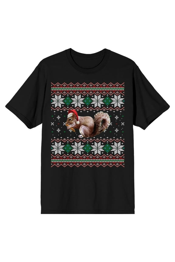 Fair Isle Santa Squirrel Men's Black Short Sleeve Tee