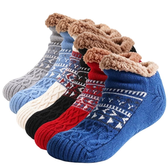 Fair Isle Slipper Socks for Women, Winter Warm Thermal Non Slip Fuzzy ...