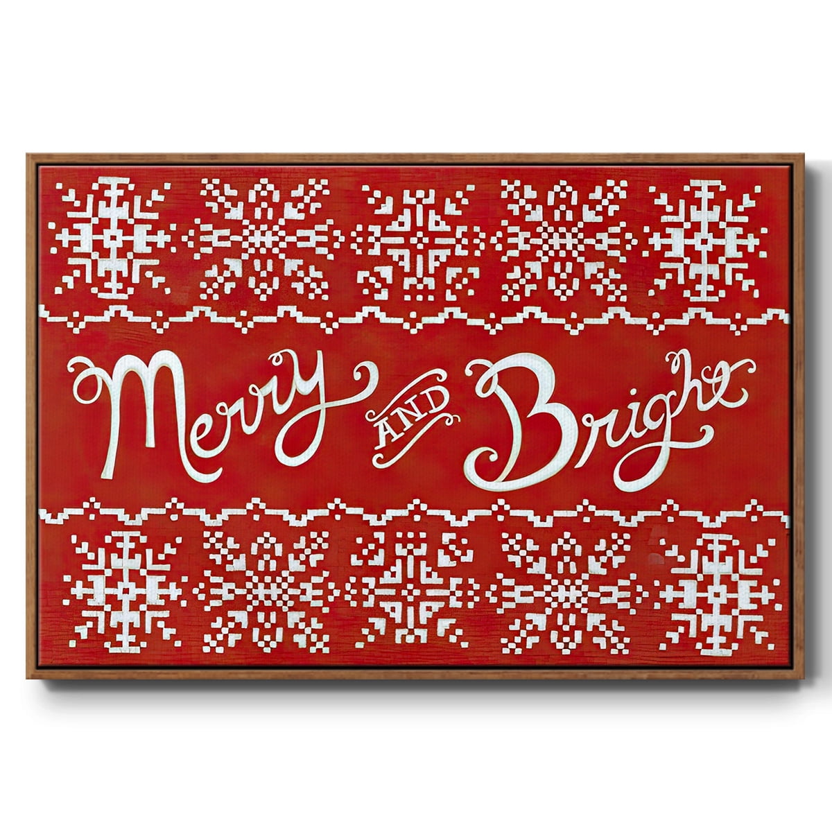 Fair Isle Snowflake I - Framed Gallery Wrapped Holiday Canvas - 17 x 25 - Rosewood Frame