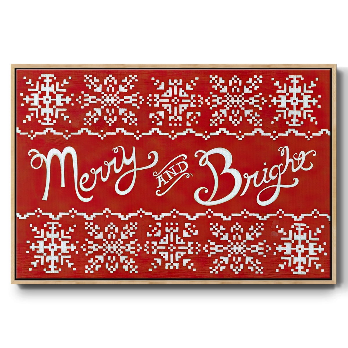 Fair Isle Snowflake I - Framed Gallery Wrapped Holiday Canvas - 25 x 37 - Natural Wood Frame