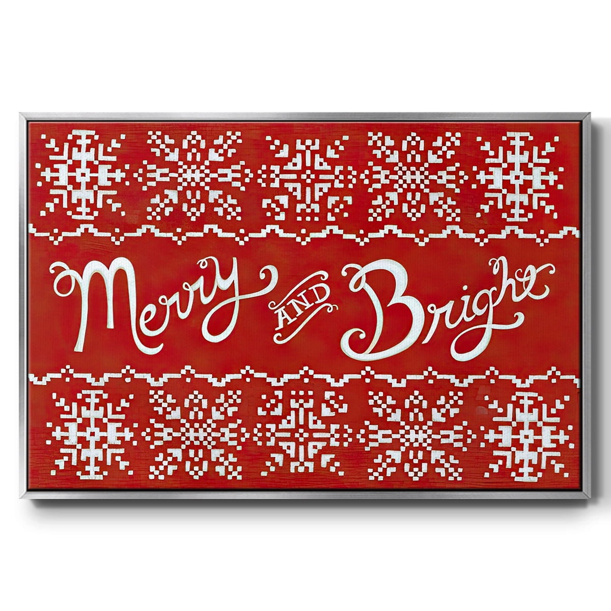 Fair Isle Snowflake I - Framed Gallery Wrapped Holiday Canvas - 25 x 37 - Silver Frame