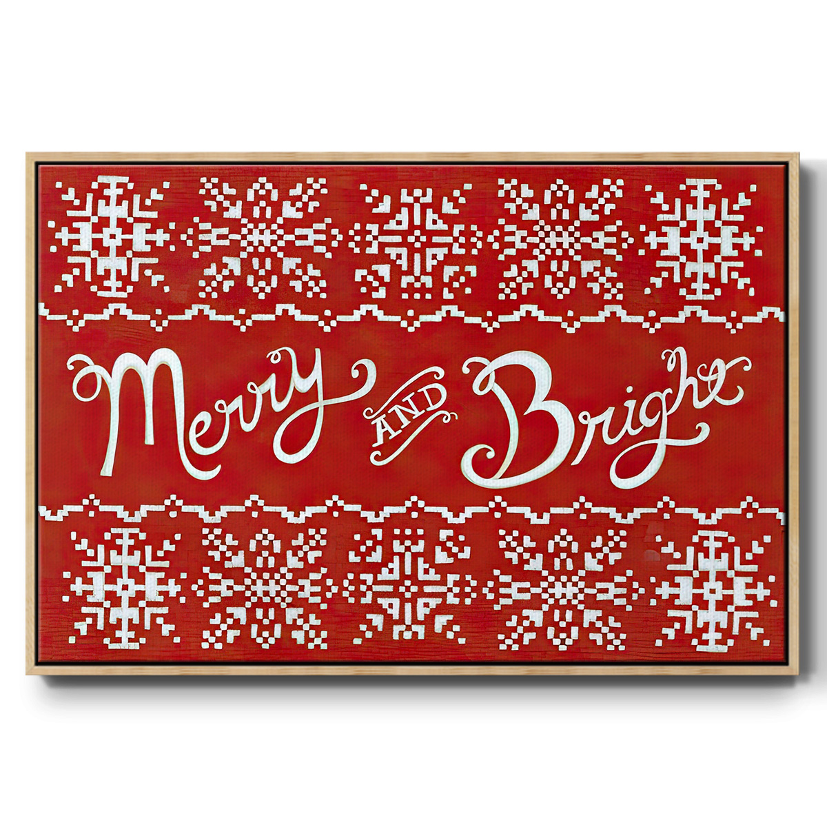 Fair Isle Snowflake I - Framed Gallery Wrapped Holiday Canvas - 27 x 41 - Natural Wood Frame