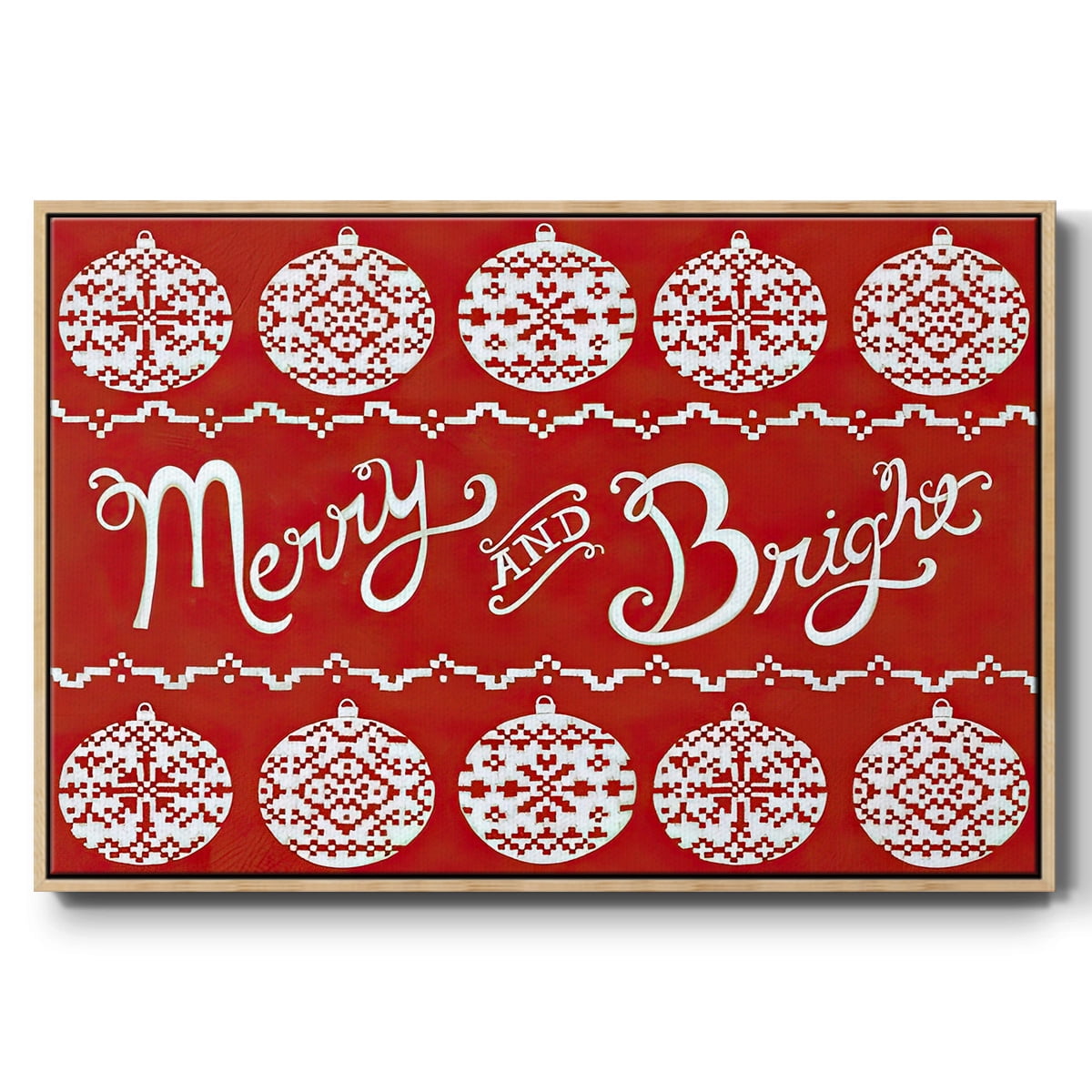 Fair Isle Snowflake II - Framed Gallery Wrapped Holiday Canvas - 25 x 37 - Natural Wood Frame