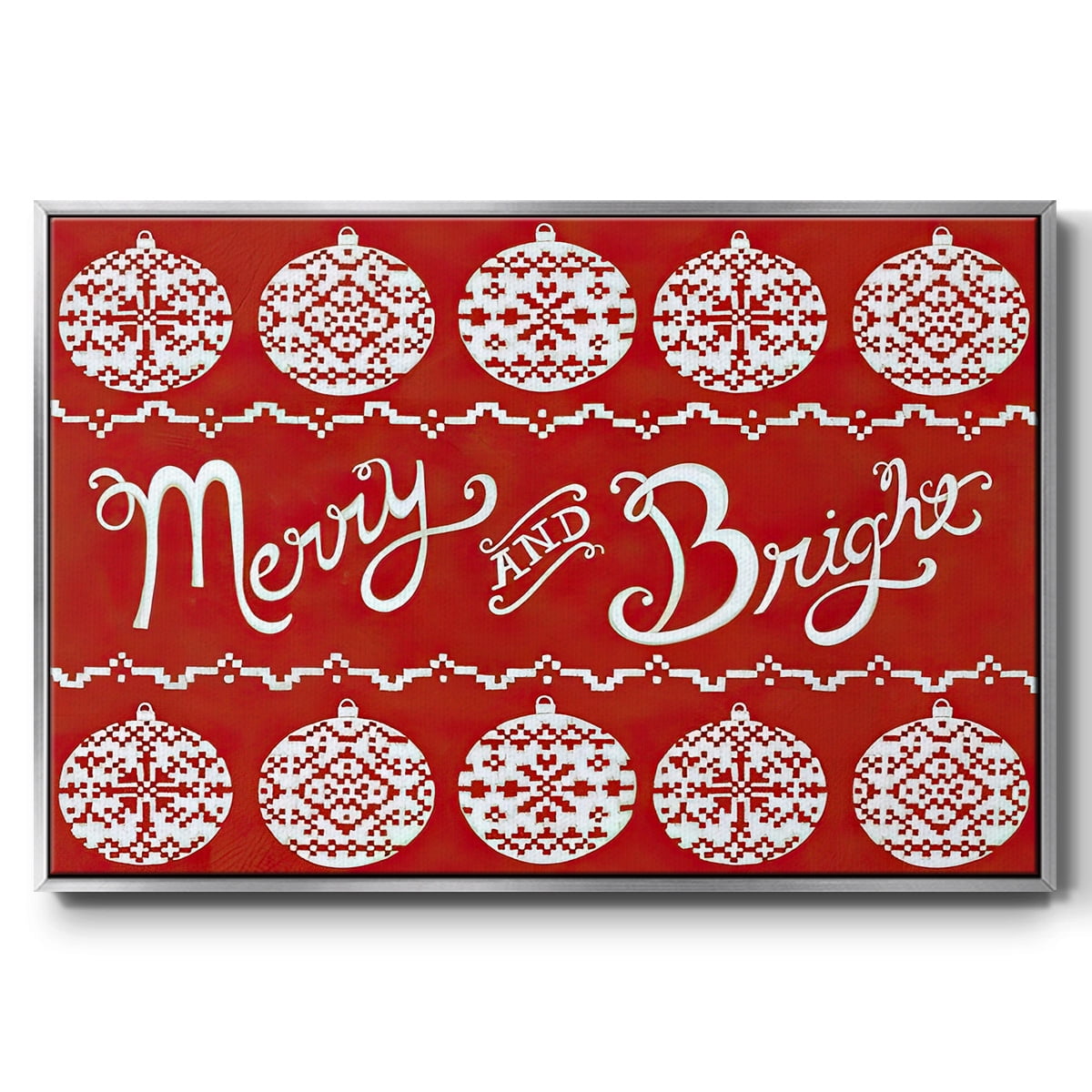 Fair Isle Snowflake II - Framed Gallery Wrapped Holiday Canvas - 25 x 37 - Silver Frame