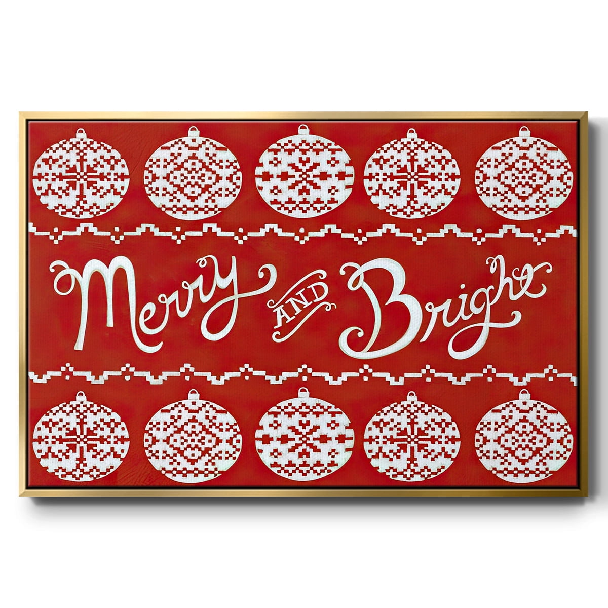 Fair Isle Snowflake II - Framed Gallery Wrapped Holiday Canvas - 27 x 41 - Gold Frame