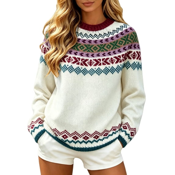 Fair Isle Sweater Cable knit Soft Basic Oversized Nordic Sweaters Old money sweater Pullover Loose Fit Long Sleeve Tops Fall Fashion Outfits Christmas Sweatshirts No Hood