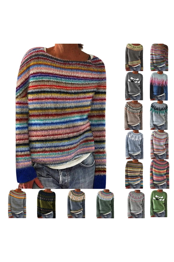 Fair Isle Sweater Retro Nordic Cable Crewneck Sweater Knit Vintage Sweater Light Blue L