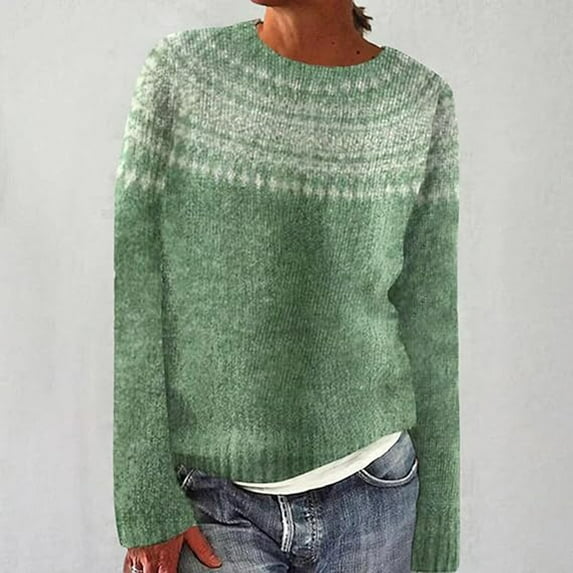Fair Isle Sweater for Women Comfortable Crew Neck Loose Sweater Vintage Printed Fall Winter Business Casual Outfits Pullover Knit Tops Light Green XXXXL