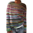 thumbnail image 1 of Fair Isle Sweater Women Fall Knitted Vintage Embroidered Sweaters Crewneck Stripes Long Sleeve Casual Boho TopsLight Purple M, 1 of 3