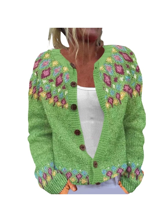 Fair Isle Sweater Women Icelandic‑Inspired Norwegian Sweater Women Nordic‑Style Knit Pullover Boho Embroidered Sweater Vintage Cardigans Casual Daily Fall Winter Wear for Ladies,Green,2XL