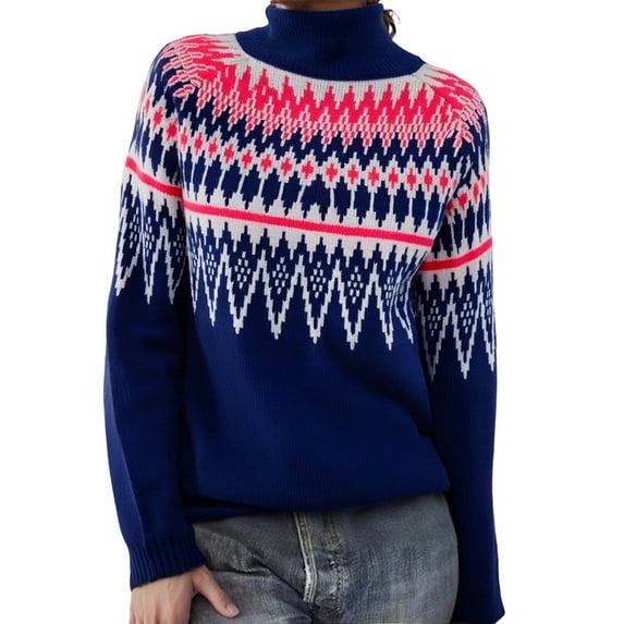 Fair Isle Sweater Women Oversized Long Sleeve Turtleneck Fair Isle Knit Pullover Sweater Winter Casual Loose Tunic Vintage Graphic Fall Sweaters for Women 2025 Black XXXL