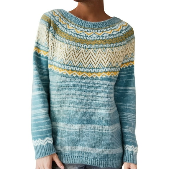 Fair Isle Sweater Women Oversized Long Sleeve Turtleneck Fair Isle Knit Pullover Sweater Winter Chunky Casual Loose Tunic Vintage Graphic Fall Sweaters for Women 2025 Mint Green XL