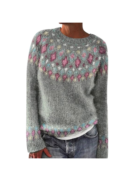 Fair Isle Sweater Women Pullover Fall Sweaters Work Tops Business Casual Tops Comfy Clothes Long Sleeve Tops Casual Top Cozy Sweaters Oversized Sweaters Fashion Clothing