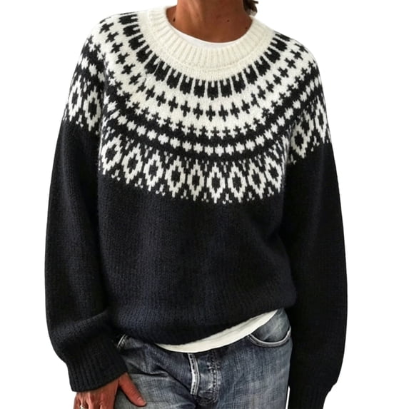 Fair Isle Sweater Women Pullover Sweaters for Women Oversized Sweaters for Women Crew Neck Sweatshirts Women Fall Sweaters Cute Sweaters Funky Sweater Lightweight Sweaters for Women Cute Sweaters