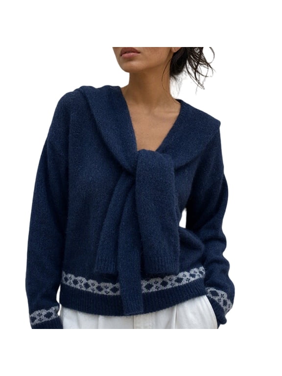 Fair Isle Sweater Women with Shawl 2 Piece Sets Slouchy Graphic Winter Clothes Fashion Clothing Fall Outfits for Women Cropped Retro Soft Warm Long Sleeve Knit Sweater Casual Loose
