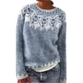 thumbnail image 1 of Fair Isle Sweater Women Vintage Long Sleeve Crewneck Sweater Fair Isle Knit Pullover Top Sky Blue L, 1 of 3