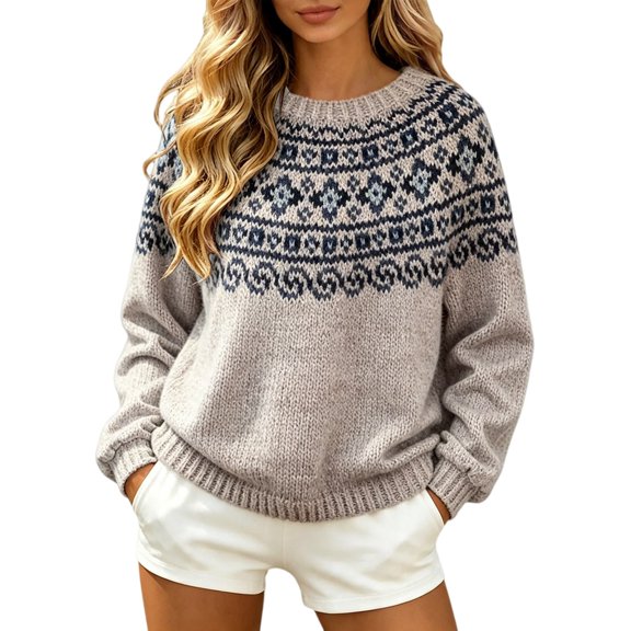 Fair Isle Sweater Women Winter Holiday Sweaters Graphic Sweater Trending Clothes Fair Isle Sweater Christmas Fair Isle Sweater Cute Sweaters Nordic Sweaters Cable Knit Crew Neck