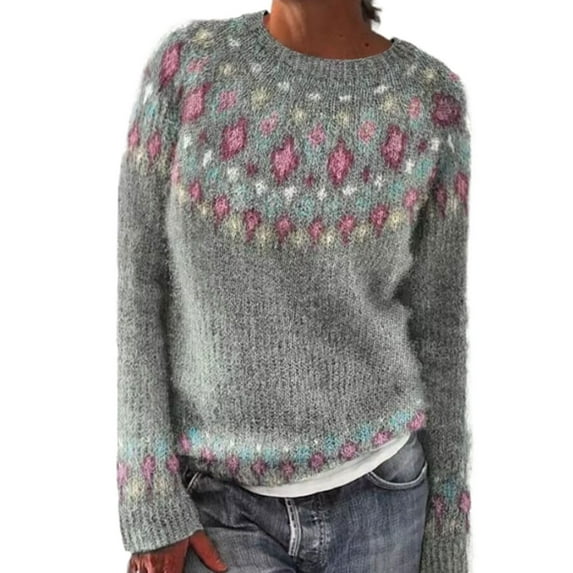 Fair Isle Sweater for Women Casual Loose Fall Winter Warm Graphic Oversized Knitted Pullover Sweaters Alsol Lamesa
