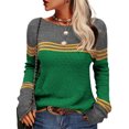 thumbnail image 1 of Fair Isle Sweater for Women Crew Neck Striped Sweater Loose Comfortable Fall Winter Business Casual Outfits Pullover Knit Tops, 1 of 6