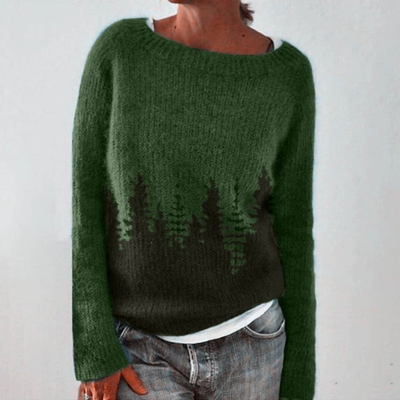 Fair Isle Sweater for Womens Crewneck Knit Sweaters Pullovers Tops Vintage Fall Outfits Green XXXXL