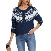 Fair Isle Sweaters Cardigans for Women Round Neck Fall Sweater Loose Casual Button Down Long Sleeve Open Front Knit Christmas Sweater S-XL Alsol Lamesa