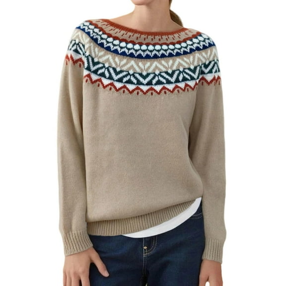 Fair Isle Sweaters Women Knit Sweater Winter Warm Pullover Oversized Casual Turtleneck Soft Cozy Yarn Thick Patterned Top Sweaters Top