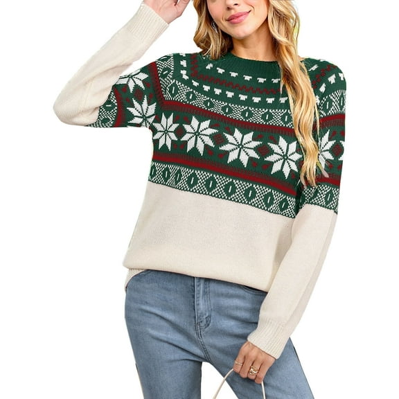 Fair Isle Sweaters for Women Plus Size Vintage Long Sleeve Crewneck Knitted Sweater Graphic Print Sweater Pullover Alsol Lamesa