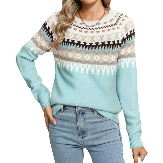 Fair Isle Sweaters for Women Round Neck Lightweight Sweaters Casual and Holiday Christmas Sweaters Shermie