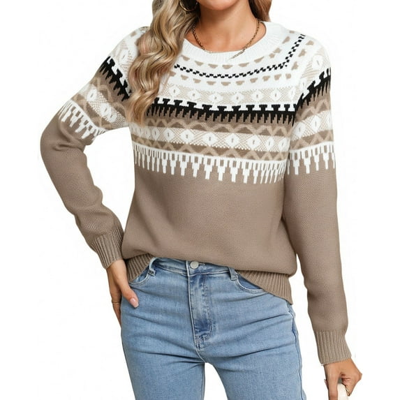 Fair Isle Sweaters for Women Round Neck Lightweight Sweaters Casual and Holiday Christmas Sweaters Shermie