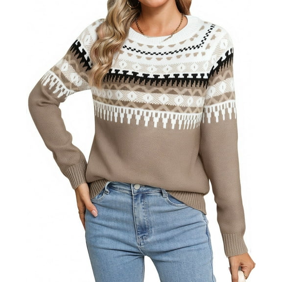 Fair Isle Sweaters for Women Round Neck Lightweight Sweaters Casual and Holiday Christmas Sweaters Shermie