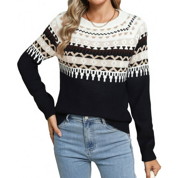 Fair Isle Sweaters for Women Round Neck Lightweight Sweaters Casual and Holiday Christmas Sweaters Shermie