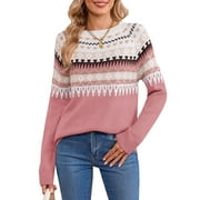 Fair Isle Sweaters for Women Vintage Knitted Crewneck Sweater Casual Long Sleeve Graphic Print Pullover Sweater Alsol Lamesa