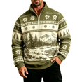 thumbnail image 1 of Fair Isle Sweatshirt for Men Long Sleeve Quarter Zip Stand Collar Pullover Trendy Fall Winter Casual Outdoor Streetwear Top Green M, 1 of 4