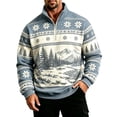 thumbnail image 1 of Fair Isle Sweatshirt for Men Long Sleeve Quarter Zip Stand Collar Pullover Trendy Fall Winter Casual Outdoor Streetwear Top Light Blue L, 1 of 4